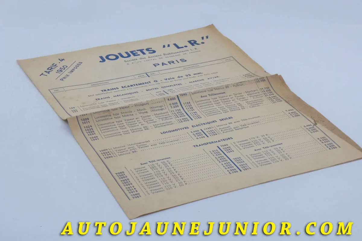 #1698 - LR - Document - Tarifs Jouets 1950